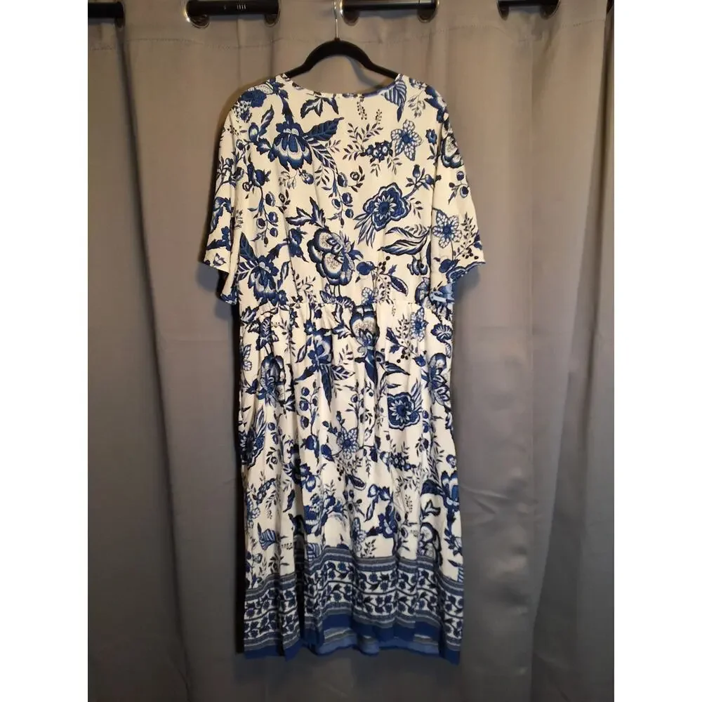 Bloomchic Blue Floral BOHO Midi Dress Pockets Short Sleeve Plus Size 2X 18-20_10